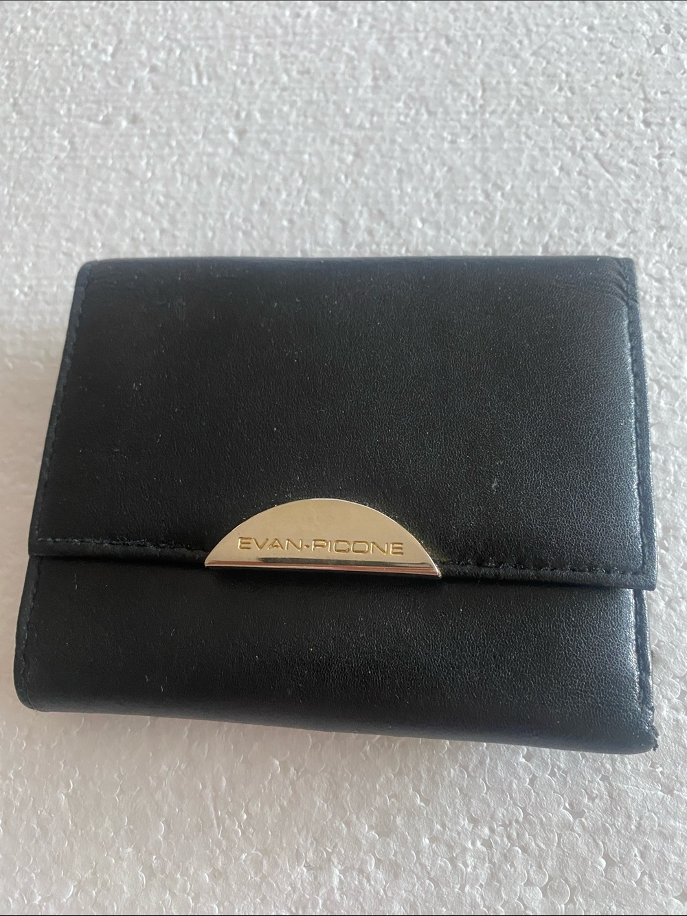Evan Picone Black Leather Wallet with Gold Accent